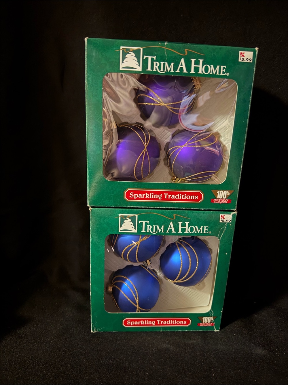 Vintage Krebs Purple and Blue Glitter Christmas Ornaments - 3”